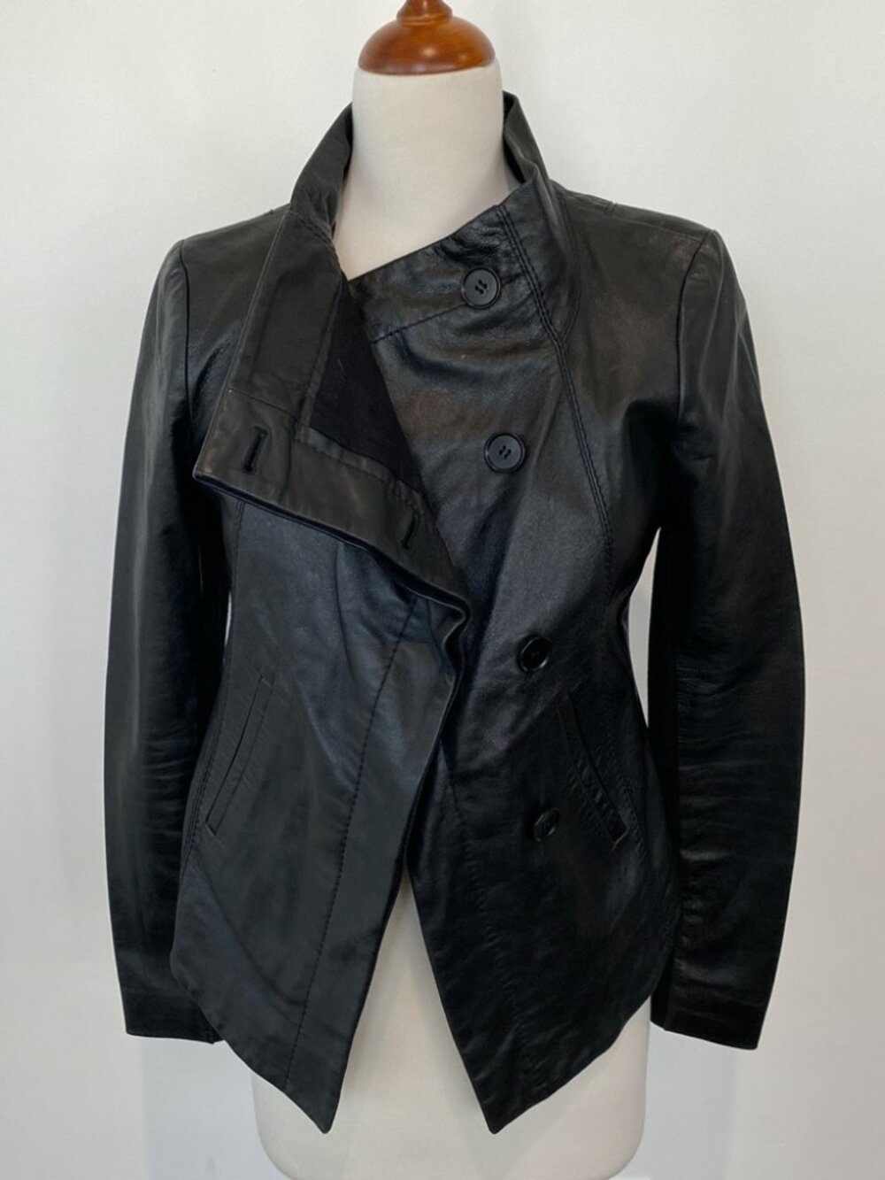 BCBGMaxAzria Black Leather Asymmetrical Jacket Size Medium